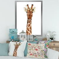Portret žirafe dizajne sa bijelim cvjetovima 'Seoska kuća Framed Art Print