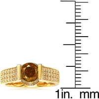 Svadbeni 14k žutog zlata preko srebrno smeđeg i bijelog kubnog Cirkonijskog prstena