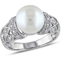 Bijeli kultivirani slatkovodni biser i dijamantski naglasak Sterling srebrni koktel prsten