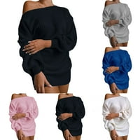 Žene Ležerne prilike sa labavim ramenim džemper od džumbana mini haljina dugi vrh