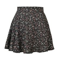 Daqian Plus size suknje za uklanjanje žena modna cvjetna visoka struka mini suknja šifon patentni zatvarač A-line kratka suknja midi suknje žene crno 8