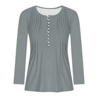 Funicet ženske duge rukave košulje Plus bluze veličine Sexy Fold solidan V vrat dugme Top Volffle Fit bluze pulover Tunic Shirts Grey XL