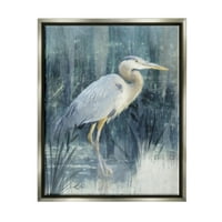 Stupell Egret River Reeds Grads Grades Životinje i insekti Slikanje Sivo potamnjeno Framed Art Print Wall