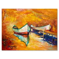Designart 'mali čamac tokom tople i narandžaste večeri' Nautički i obalni platneni zidni umjetnički Print