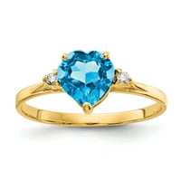 Primalni zlatni karatski žuto zlato srce plavi topaz i dijamantski prsten