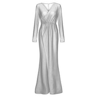 Ženska duga haljina duboki V-izrez pjenušava večernja haljina bijela 2XL