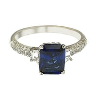 Srebrni safir i dijamantski naglasak 3cttw smaragdni brušeni vjenčani prsten