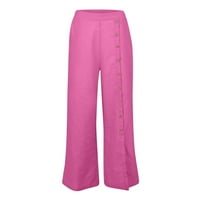 Hanas pantalone dame Casual običan pamuk i Lan jednoredne labave Casual pantalone vruće roze M