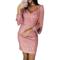 Guvpev žene modni seksi jednobojni Leeveless kratki rukav Mini haljina-Pink XXXXL