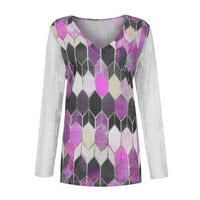 Flowy plus Size Tops for Women Lace sticking Long Shirt long Sleeve Shirts V-izrez geometrijske Dressy