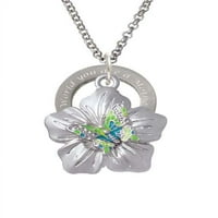 Silvertone Lime Green & Hot Plavi leptir na velikom cvjetnom silvertu Vi ste ogrlica od matične afirmacije
