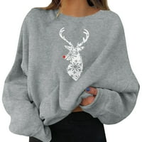 Pxiakgy ženska Božićna zabava puloveri zabava grafički Print okrugli vrat Dugi rukav dukserica vrhovi
