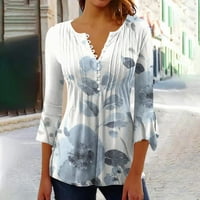 Ganfancp ženski Casual V-izrez kratki rukavi sa širokim štampanim majicama bluza, veličine S-2XL