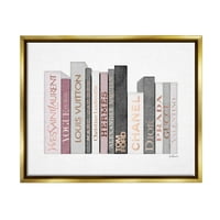 Stupell Industries Fashion Designer Bookstack Ružičasta siva akvarel metalik zlato uokvireno plutajuće platno Zidna umjetnost, 24x30