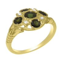 Britanski prsten od 18k žutog zlata sa prirodnim zelenim turmalinom i kubnim cirkonijumom ženski prsten Izjave-Opcije veličine-veličina 4