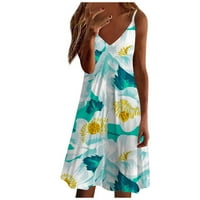 Ljetne haljine za žene trendi haljine za sunce s printom bez rukava, okruglog dekoltea, plava XL