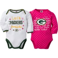 Green Bay Packers Baby Girls Set Bodija Dugih Rukava, 2 Pakovanja