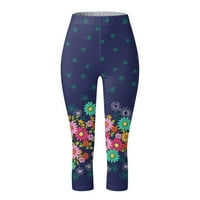 Daqian Plus size gamaše odobrenje modne žene elastični struk joga sportske cvjetne gaćice hlače na tajice obrezirane hlače plus veličina ženske hlače tamno plava 4