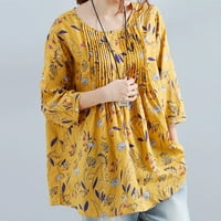 Tangnade Womens Tops Plus Size dame tri četvrtine rukav Print labava bluza pulover Tops Shirt Yellow XL
