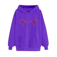 Olyvenn Žene prevelika vučna kapuljača Tunic Contrast Stitch Duks Slatka EKG Love Hearts Tees Džep mekan i udobna osnovna labava haljina drolja s dugim rukavima Purple 14