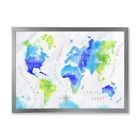 PROIZVODNJA Svjetska karta u plavoj i zelenoj moderno uramljenom umjetničkom tisku
