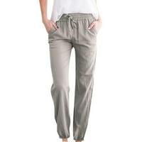 ShomPort ženske pamučne lanene pantalone ljetne Casual elastične pantalone visokog struka sa džepovima