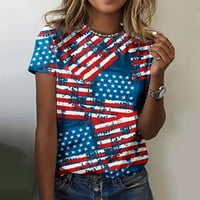Dan nezavisnosti majice za žene Crewneck kratki rukav Star Stripes Print Tops Casual labave ljetne majice