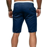 Popust Bermuda kratke hlače za muškarce kratke hlače Slim Fit Solid Srednji struk Ravni patentni zatvarač Dugme Split Hlače hlače, mornarice