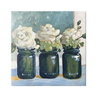 Stupell Industries White Roses Country Jars Painting Botanical i cvjetna slikarska galerija Zamotana platna