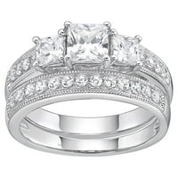 Jay Heart Designs srebra simulirani princeza rez bijeli dijamant zaručnički prsten sa odgovarajućim godišnjicu