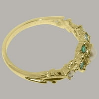 British napravio 18k žuti zlatni kultivirani prsten sa kulturama i smaragdnim ženama - veličine opcija - veličine 10.5