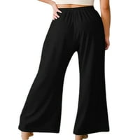 Colisha ženske duge pantalone Široki donji deo nogavica visokog struka Palazzo Pant Lounge dnevna odjeća elastične pantalone sa strukom Black XL
