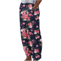 Ženske platnene Harem hlače, hipi Palazzo hlače Boho Joggers odjeća za jogu ženske ljetne štampane pamučne džepne ravne rukave Ležerne elastične pantalone za struk Pink M