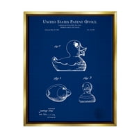 Stupell Industries Toy Duck Blueprint Patent grafička Umjetnost metalik zlato plutajuće uokvireno platno