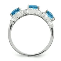 Primal Silver Sterling Silver Rodijumski plavi Topaz i dijamantski prsten