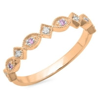 0. Carat 14k Rose Gold Round Pink Sapphire & Diamond dame Vintage Style Millgrain Slaganje vjenčanje Band