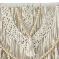 DecMode bijeli pamuk ručno rađeni zamršeno tkani zidni dekor od makramea s resicama od perli