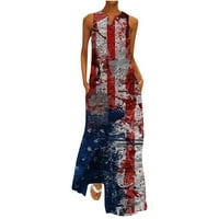 Ernkv ženska haljina s džepom klirence USA zastava za ispis odjeću bez rukava patriotsko sundress v izrez Leisure Fit 4. jula Modna modna modna modna modna modna
