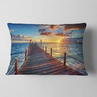 Designart prekrasan zalazak sunca nad morskim molom - moderni jastuk za bacanje - 12x20