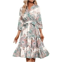 Honeladyy ženska ljetna moda V-izrez tri četvrtine rukava štampane Casual haljine haljine za djevojku