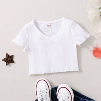 Vedolay Girl Tops Girls Košulja kratkih rukava Solid Comfort FLETS Classic Collared Mekane tkanine, Bijele 3- godine