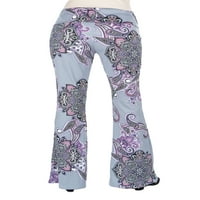 Comfort Apparel Ženske Ljubičaste Print Elastic Foldover Planula Pantalone