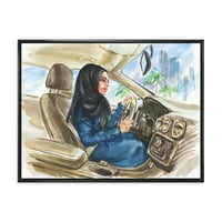 PromenArtiraj 'Arabian Lady Vožnja automobila I' Moderna uokvirena platna Zidno umjetničko otisak
