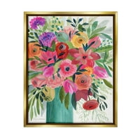 Stupell Industries Bold & Pink Mešani buket Botanički i cvjetni slikarstvo Zlatno Flater Framed Art Print