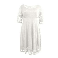 Clearance ljetne haljine za žene Crew Neck Fashion srednje dužine čvrste A-linije rukave haljine White