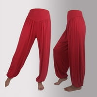 Ženske pantalone ispod $ ženske harem hlače, čvrsti plus veličina visokih struka elastične labave casual mekog joga sportske plesne hlače yoga pantalone wine m