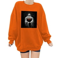 Hueook dukseri za žene plus veličine zimski pad okrugli vrat Modni Halloween Print Šareni pulover Ležerne duge rublje