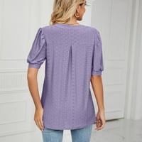 Ženske vrhove V izrez čipka Crochet Majica Majica kratkih rukava Cvjetni vez za vez za majice Bluze Ležerne