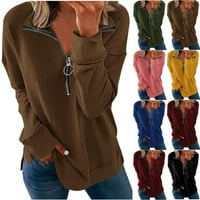 Zipper V-izrez Dukseri Solid Color Pulover Dressy Tops Pokloni za žene Teen Girls Trendy Odjeća s dugim