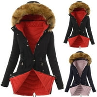 Ženski kaput s kapuljačom Parka čvrsta boja duga ruka topla jakna zimska vunena gornja odjeća, crvena